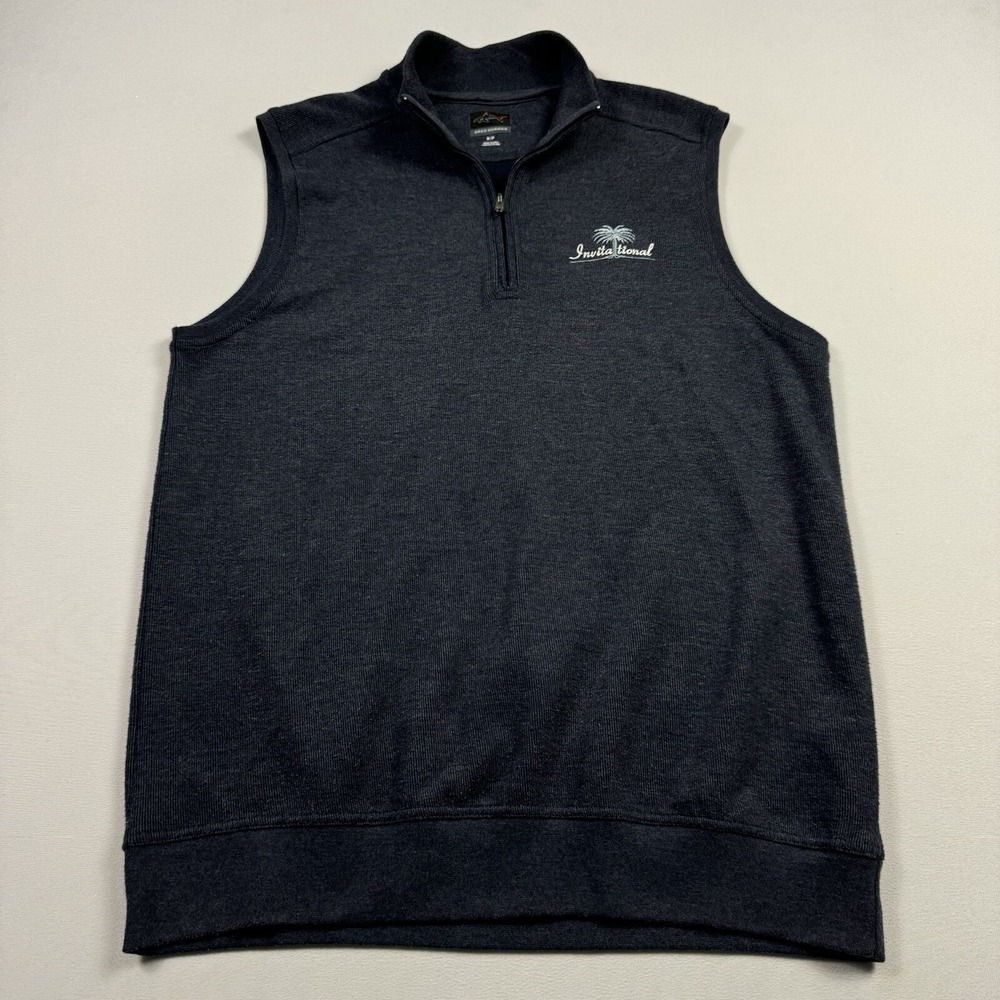 Greg‎ Norman Sweater Vest Golf Full Zip Cotton Polyester Blue Men's Small